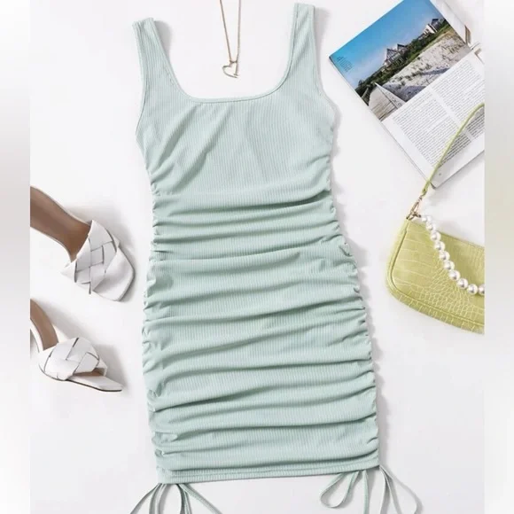 SHEIN | Dresses | Shein Drawstring Side Tank Bodycon Dress Mint Green |  Poshmark